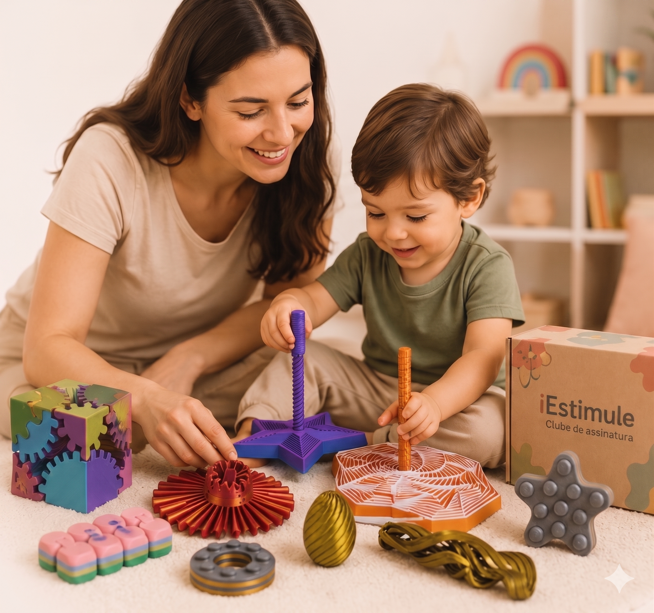 Criança interagindo com brinquedos sensoriais